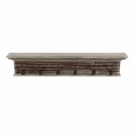 HOMEROOTS 7.87 x 39.37 x 3.94 in. Rustic Natural Wash Wood Six Hook Hanging Coat Rack 397697